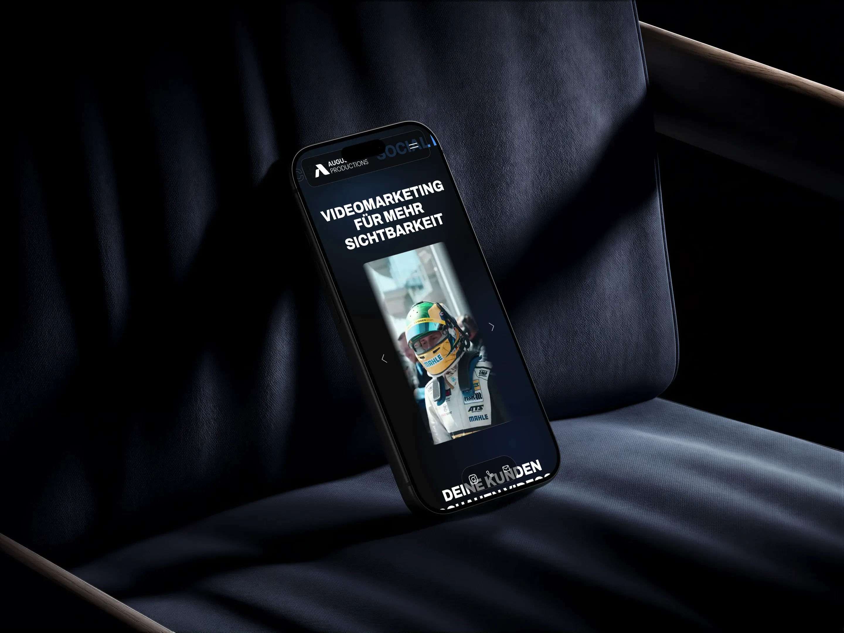Mobile Website von August Productions auf einem iPhone: Reels