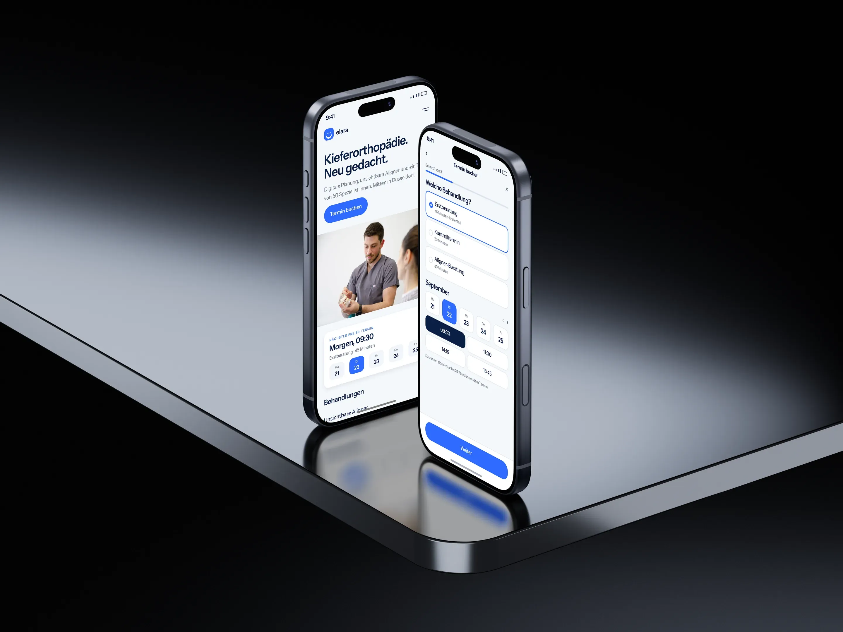 Website einer Praxis mit Terminbuchung auf zwei iPhones