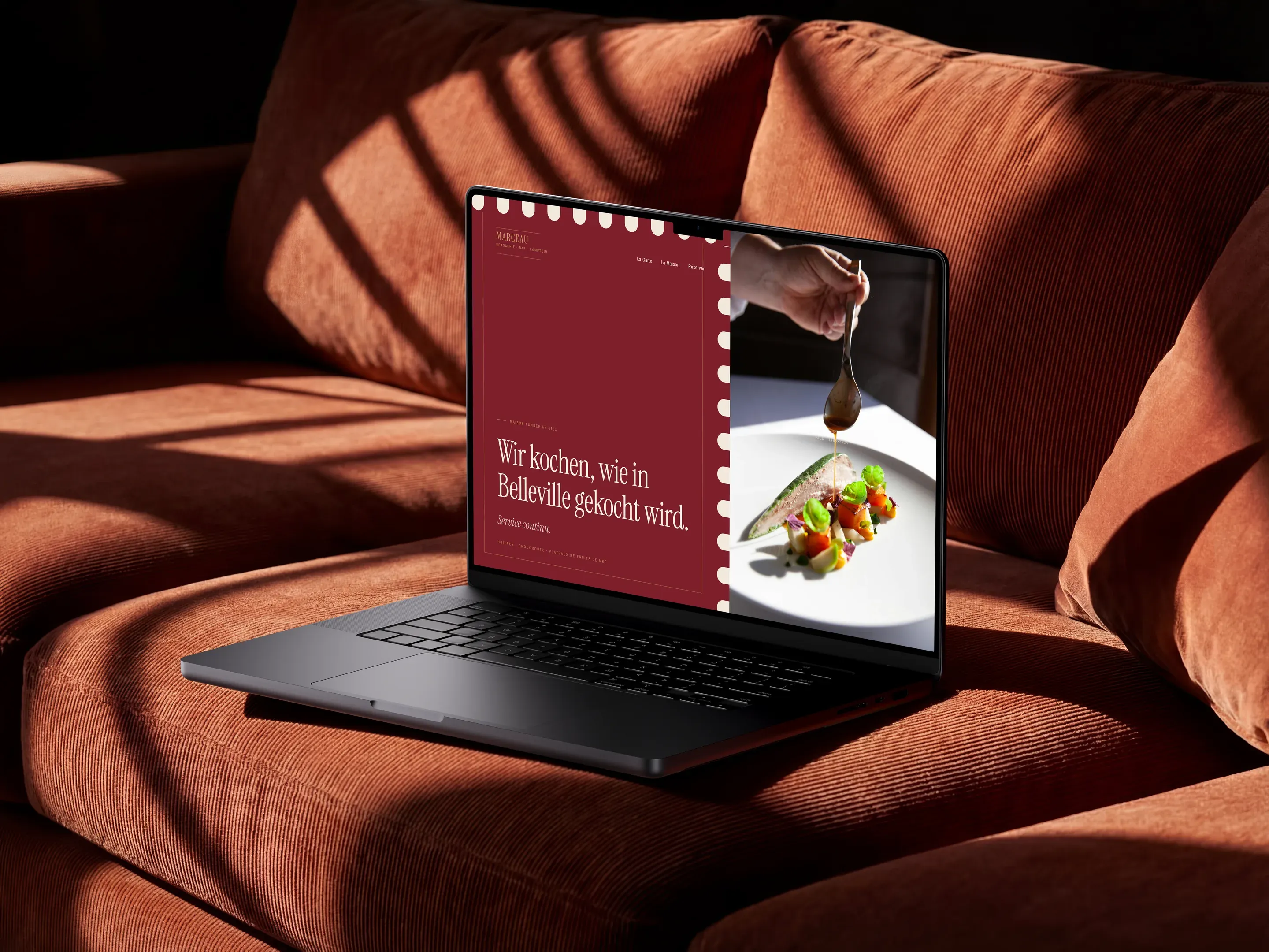 Restaurant-Website der Brasserie Marceau auf einem MacBook